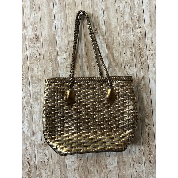 Vintage Franco Sarto Metallic Weave Genuine Leather Tote Satchel Handbag Purse - Picture 1 of 5